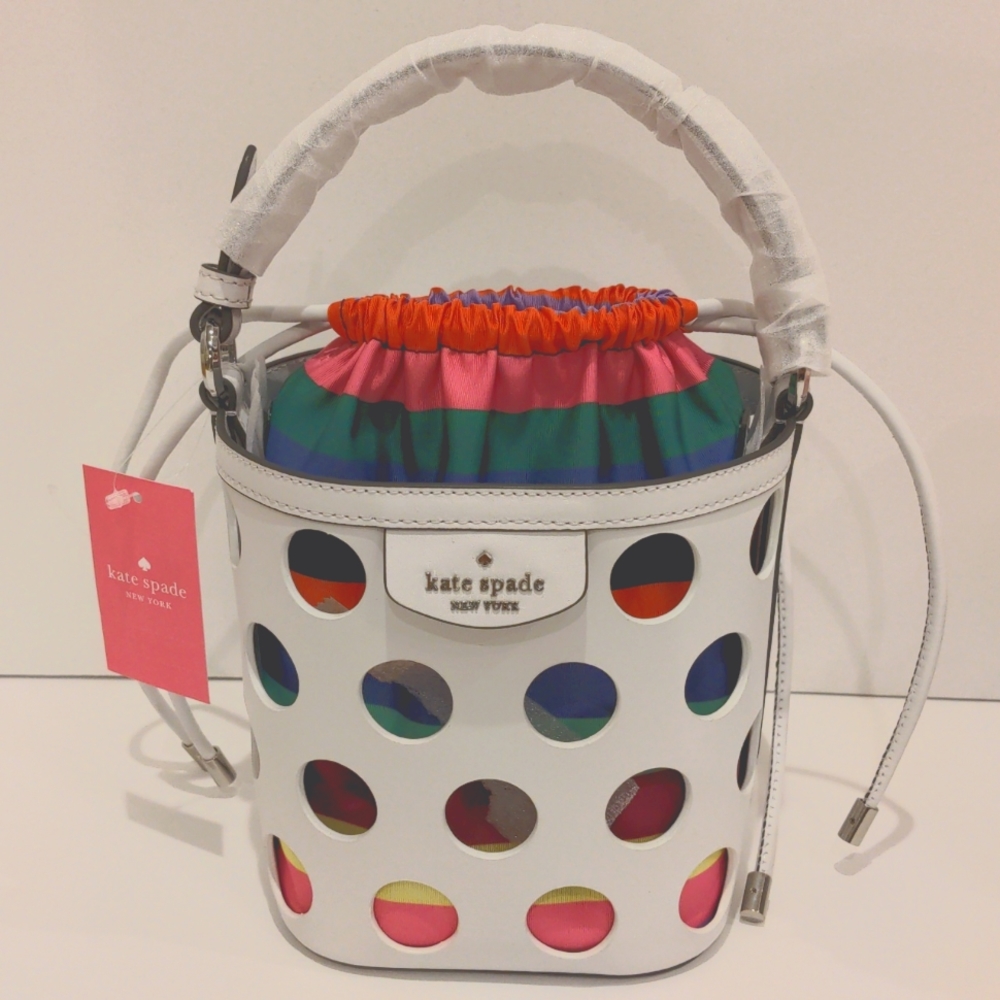 Kate Spade white leather multicolor bucket bag